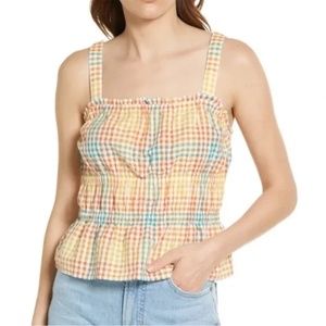Madewell Seersucker Sophia Gingham Peplum Tank Check Size Large